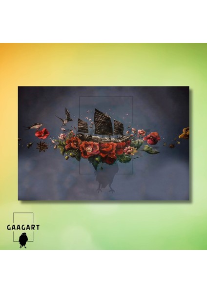 Tekli Yatay Kanvas Duvar Tablosu Kahverengi Kuşlar Ve Çiçek modelleri