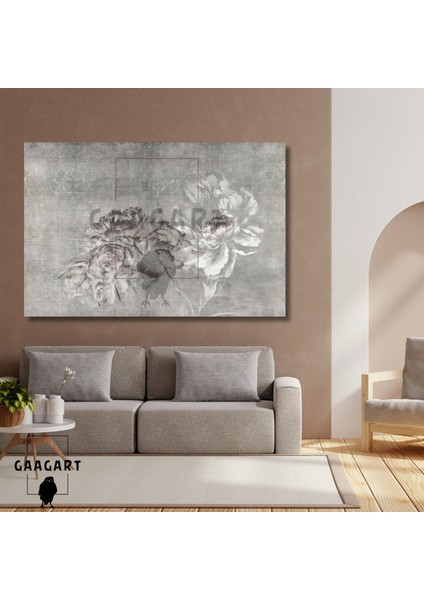 Tekli Yatay Kanvas Duvar Tablosu Dekorasyon Mavi Pembe Çiçek