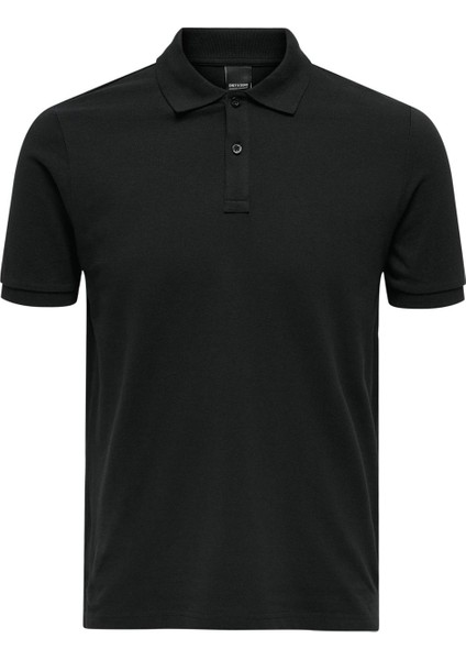 Düz Siyah Erkek Polo T-Shirt Onstray Slım Ss Polo