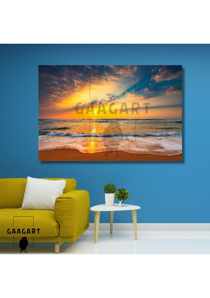 Tekli Yatay Kanvas Duvar Tablosu Bulutlar Ve Deniz Kıyısı