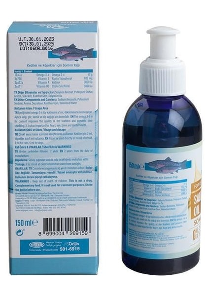 Salmon Oil Kedi Köpek Omega 3 6 Somon Yağı Vitamin Kalp Göz Kemik Diş 150 ml