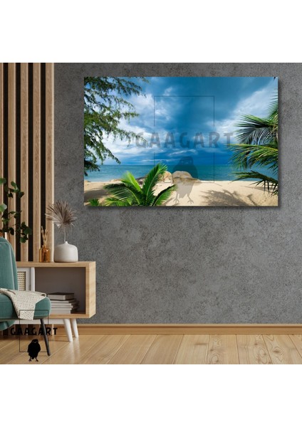Tekli Yatay Kanvas Duvar Tablosu Kum Plaj Ve Deniz Kıyısı