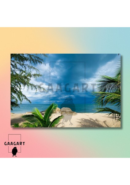Tekli Yatay Kanvas Duvar Tablosu Kum Plaj Ve Deniz Kıyısı modelleri