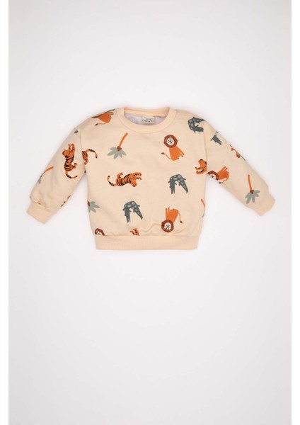 Erkek Bebek Bisiklet Yaka Baskılı Sweatshirt D2931A524AU