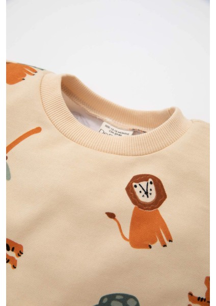 Erkek Bebek Bisiklet Yaka Baskılı Sweatshirt D2931A524AU