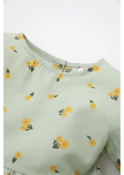 Kız Bebek Çiçek Desenli Volanlı Uzun Kollu Elbise D3697A524AU fiyatları