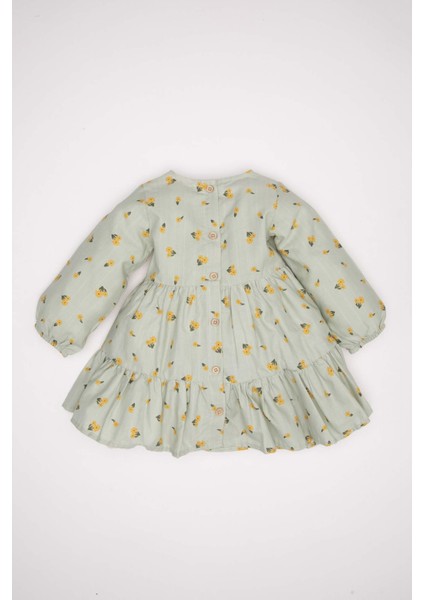 Kız Bebek Çiçek Desenli Volanlı Uzun Kollu Elbise D3697A524AU indirimleri