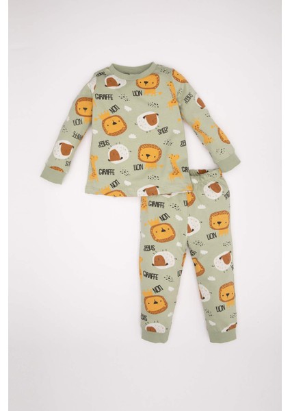 Erkek Bebek Pijama Takımı Penye Safari Desenli Uzun Kollu Üst Uzun Alt D3553A524WN