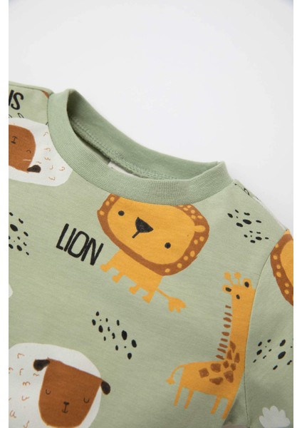 Erkek Bebek Pijama Takımı Penye Safari Desenli Uzun Kollu Üst Uzun Alt D3553A524WN