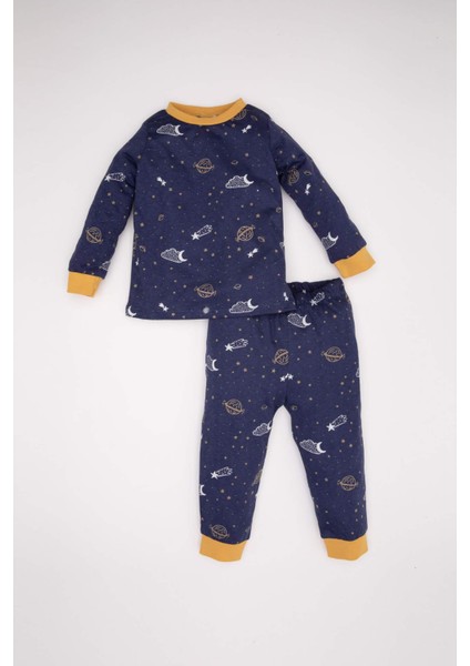 Erkek Bebek Pijama Takım Yıldız Desenli Penye Uzun Kollu Üst Beli Lastikli Uzun Alt D3554A524WN