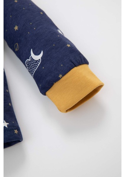 Erkek Bebek Pijama Takım Yıldız Desenli Penye Uzun Kollu Üst Beli Lastikli Uzun Alt D3554A524WN