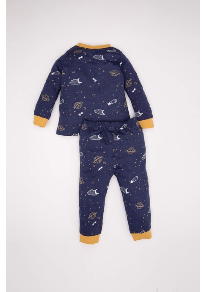Erkek Bebek Pijama Takım Yıldız Desenli Penye Uzun Kollu Üst Beli Lastikli Uzun Alt D3554A524WN