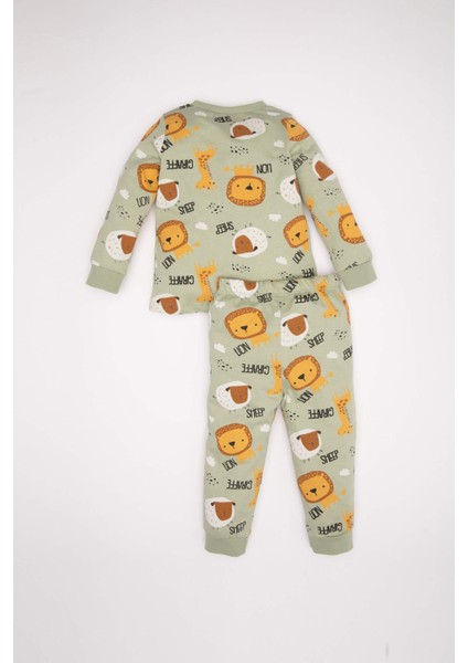 Erkek Bebek Pijama Takımı Penye Safari Desenli Uzun Kollu Üst Uzun Alt D3553A524WN