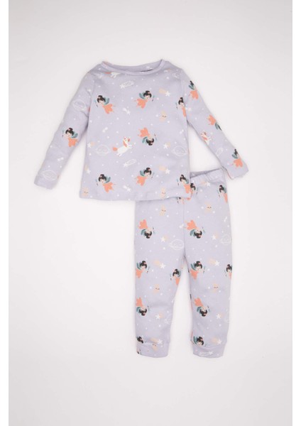 Kız Bebek Pijama Takım Desenli Uzun Kollu Üst Beli Lastikli Uzun Alt D3622A524WN