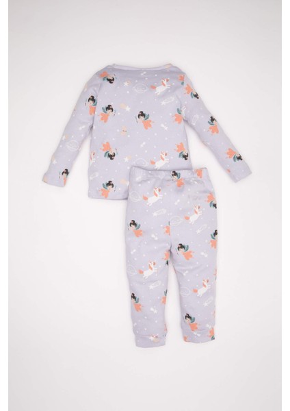 Kız Bebek Pijama Takım Desenli Uzun Kollu Üst Beli Lastikli Uzun Alt D3622A524WN