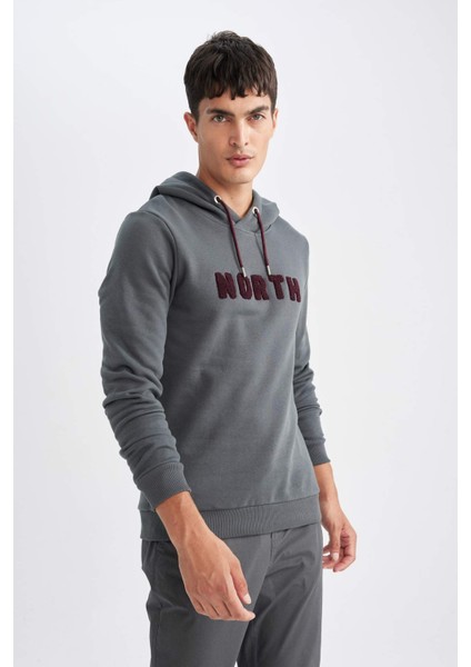 Regular Fit Kapüşonlu Baskılı Kalın Sweatshirt L5850AZ24AU