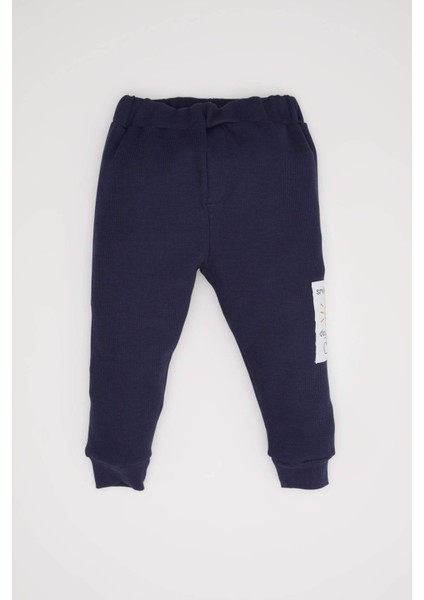 Erkek Bebek 2'li Takım Etiket Baskılı Bisiklet Yaka Sweatshirt Selanik Kumaş Beli Lastikli Jogger Eşofman Altı D4647A524AU