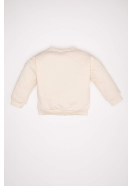 Kız Bebek Bisiklet Yaka Düğme Kapamalı Çiçek Desenli Sweatshirt Kumaşı Hırka D3683A524AU