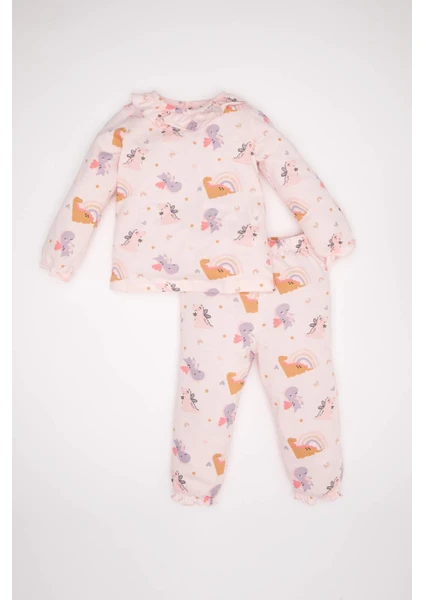 Kız Bebek Pijama Takım Dinazor Penye Baskılı Uzun Kollu Üst Uzun Alt D3621A524WN