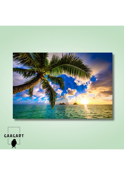 Tekli Yatay Kanvas Duvar Tablosu Palmiye Deniz Ve Gökyüzü modelleri