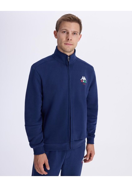 Authentic Italy Full Zip Erkek Mavi Comfort Fit Fermuarlı Eşofman Üstü