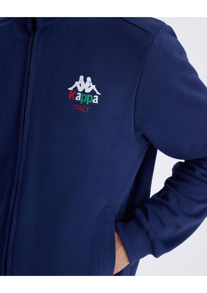 Authentic Italy Full Zip Erkek Mavi Comfort Fit Fermuarlı Eşofman Üstü