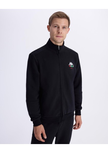 Authentic Italy Full Zip Erkek Siyah Comfort Fit Fermuarlı Eşofman Üstü