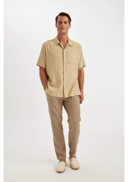 Relax Fit Yazlık Polo Yaka Keten Karışımlı Kısa Kollu Gömlek C1110AX24SM fiyatları