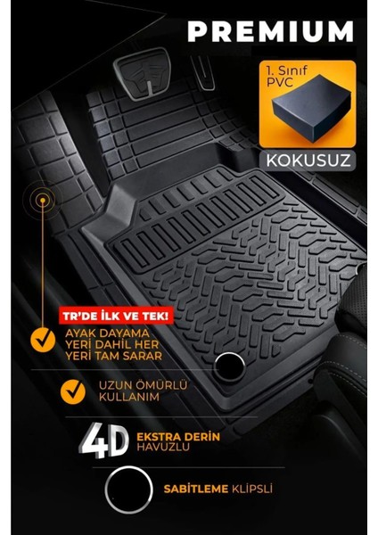 Dacia Duster Laureate 1.5 Dci 110 4x4 E2 I x Md 2014 Uyumlu Premium Üniversal Oto Paspas 4d Havuzlu - Lüks Özel Kutusunda Premium-Paspas