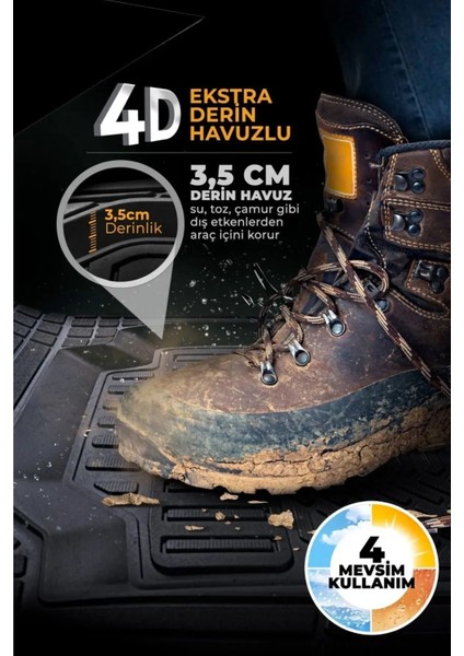 Dacia Duster Laureate 1.5 Dci 110 4x4 E2 I x Md 2014 Uyumlu Premium Üniversal Oto Paspas 4d Havuzlu - Lüks Özel Kutusunda Premium-Paspas