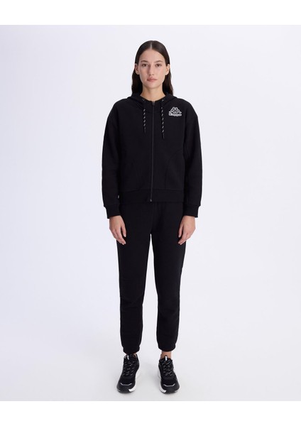 Logo Femisa Tur Kadın Siyah Comfort Fit Fermuarlı Eşofman Üstü