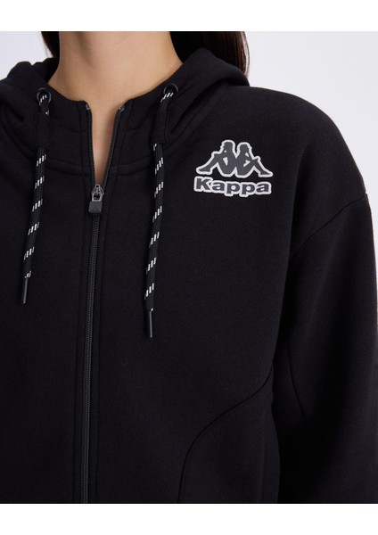 Logo Femisa Tur Kadın Siyah Comfort Fit Fermuarlı Eşofman Üstü