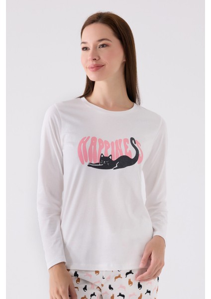 Kadın Uzun Kol Pijama Takım AR3058 Krem