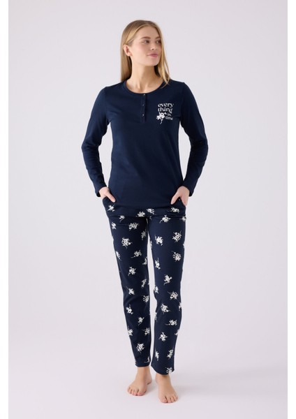 Kadın Uzun Kol Pijama Takım AR3056 Lacivert