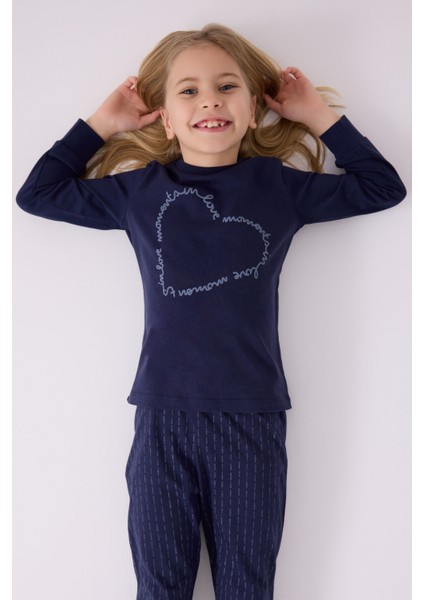 Kız Çocuk Uzun Kol Pijama Takım AR3050 Lacivert
