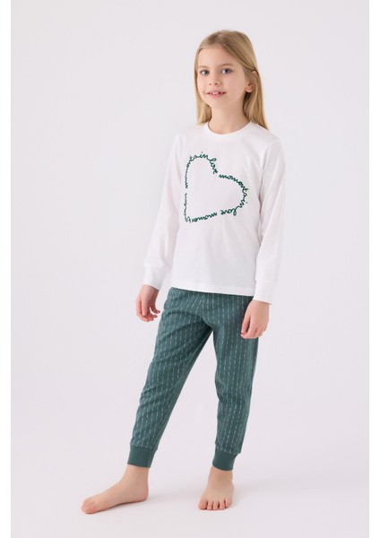 Kız Çocuk Uzun Kol Pijama Takım AR3050 Krem