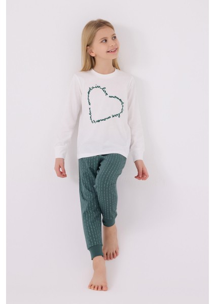 Kız Çocuk Uzun Kol Pijama Takım AR3050 Krem