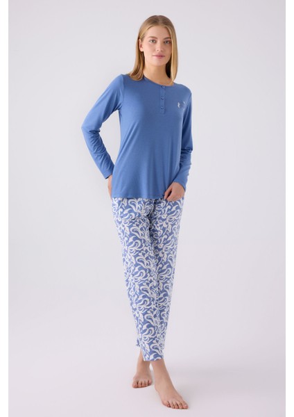 Kadın Uzun Kol Pijama Takım AR3069 Mavi