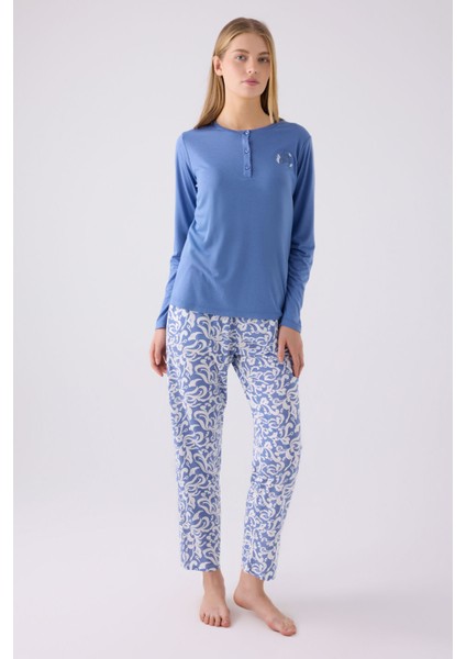 Kadın Uzun Kol Pijama Takım AR3069 Mavi