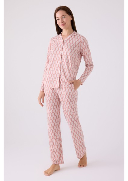 Kadın Gömlek Pijama AR3073 Retro Pembe