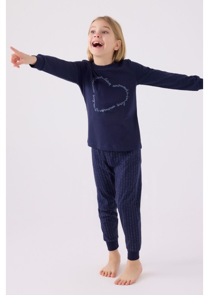 Kız Çocuk Uzun Kol Pijama Takım AR3050 Lacivert