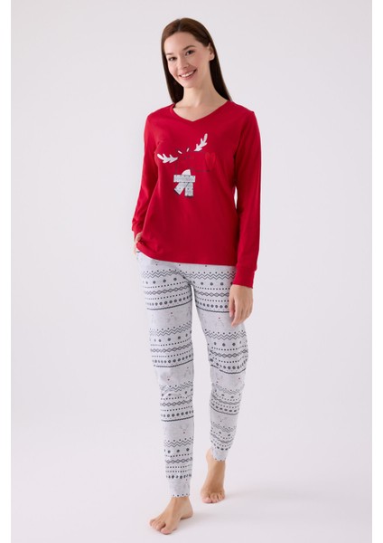 Kadın Uzun Kol Pijama Takım AR3052 Kırmızı