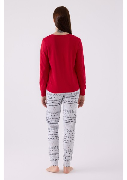 Kadın Uzun Kol Pijama Takım AR3052 Kırmızı