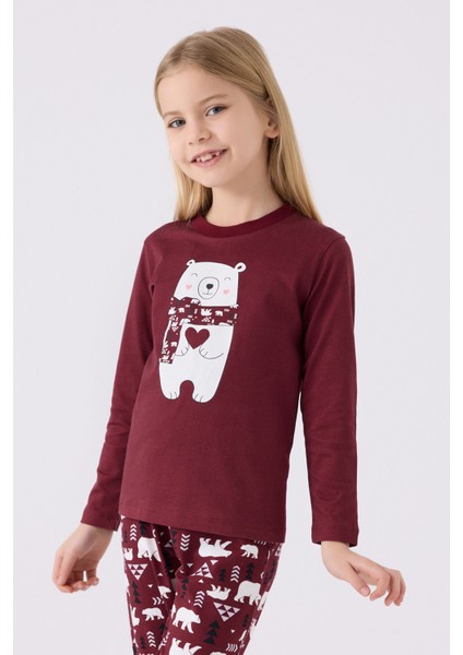 Kız Çocuk Uzun Kol Pijama Takım AR3107 Bordo fiyatları