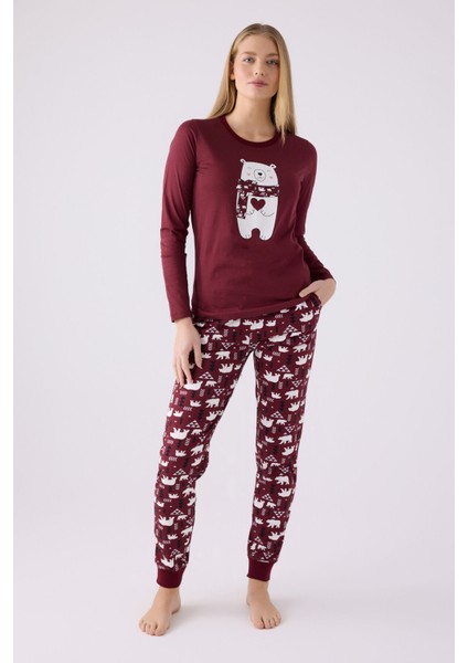 Kadın Uzun Kol Pijama Takım AR3107 Bordo