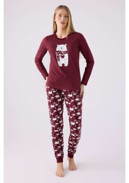 Kadın Uzun Kol Pijama Takım AR3107 Bordo modelleri