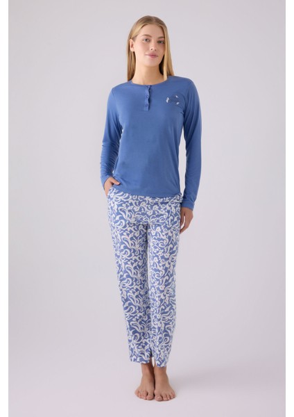 Kadın Uzun Kol Pijama Takım AR3069 Mavi