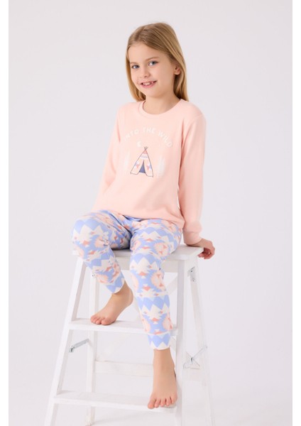 Kız Çocuk Uzun Kol Pijama Takım AR3097 Somon modelleri