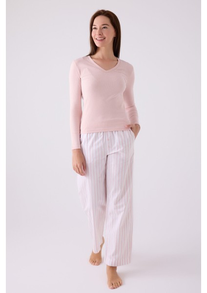 Kadın Uzun Kol Pijama Takım AR3120 Soft Pembe
