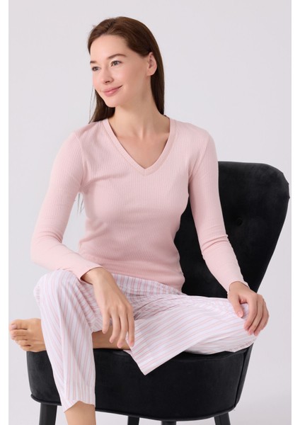 Kadın Uzun Kol Pijama Takım AR3120 Soft Pembe